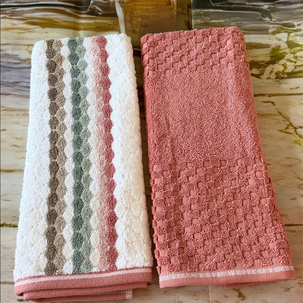 New Striped and Textured Pink Hand Towels Set of 2